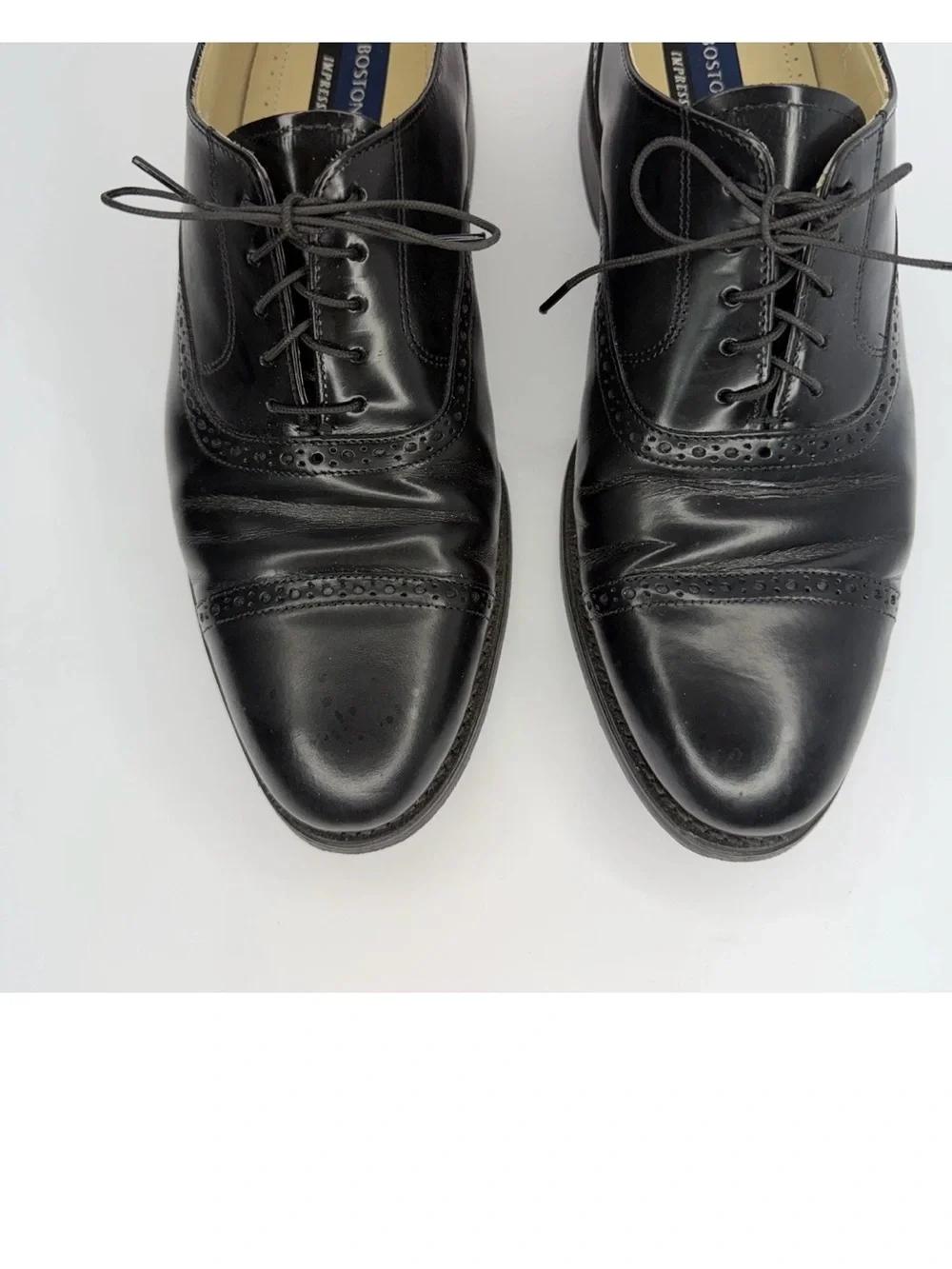 BOSTONIAN Impression Black Men’s SZ 10D Leather Cap Toe Oxford Shoes with box